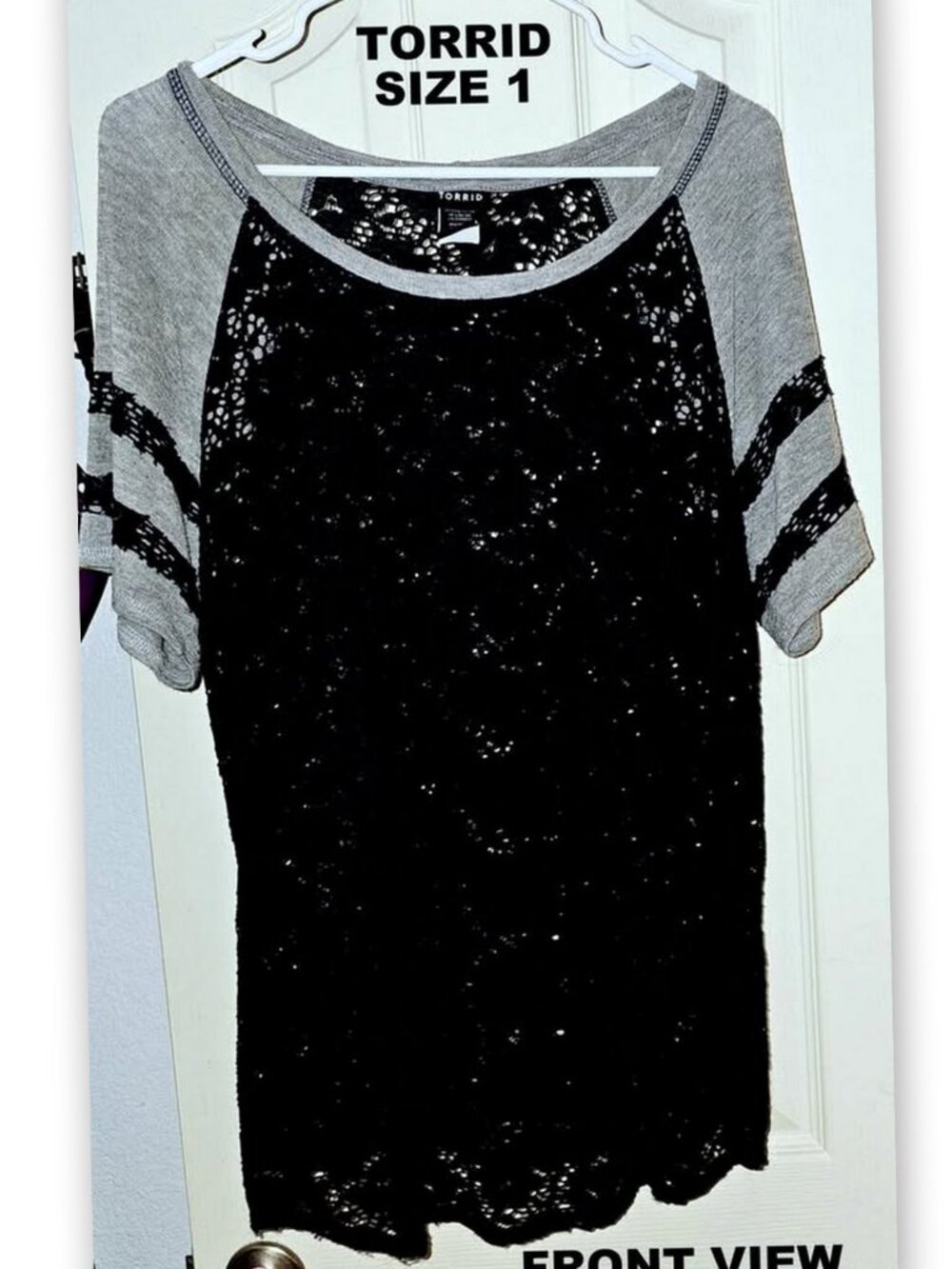 TORRID SIZE 1- NAVY BLUE SEE THROUGH LACE LOOK TOP